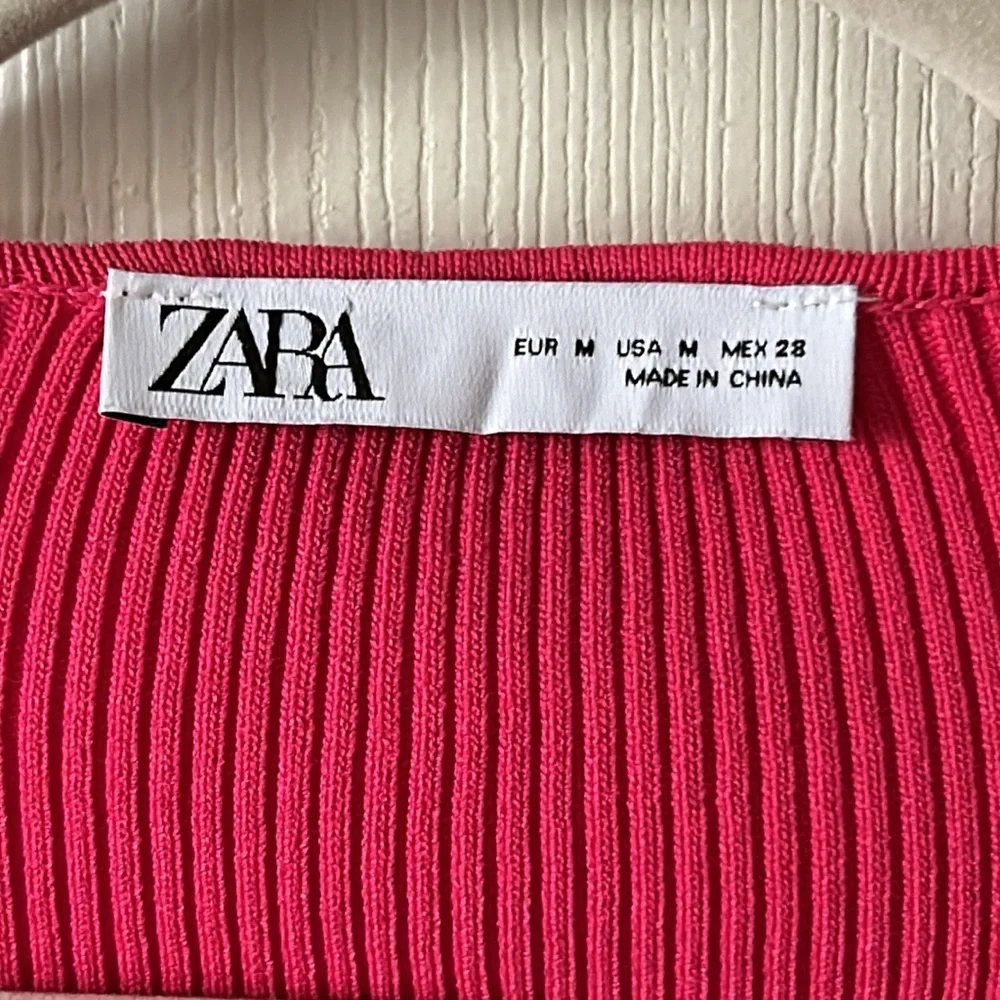 Zara Women’s Fuchsia Summer Ribbed Cropped Tie‎ Top Size Med NWOT
